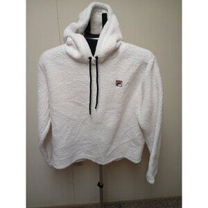 Fila Hoodie Sweatshirt WHITE Solid Long Sleeve Fleece Pullover Casual‎ Sz L